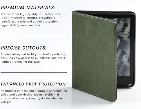 Close up of magnetic closure on green PU leather Kindle case