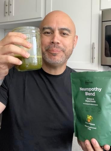 The Nerve Brand premium daily nerve health support formula showing ingredients like Lions Mane and Ashwagandha on the back.