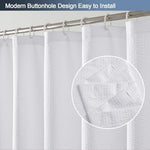 OWENIE water repellent polyester fabric curtain showing the durable 12 reinforced buttonholes for hanging