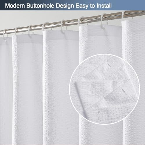 OWENIE water repellent polyester fabric curtain showing the durable 12 reinforced buttonholes for hanging