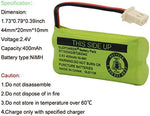 Two pack of rechargeable Ni-MH 2.4V telephone batteries displaying label details.