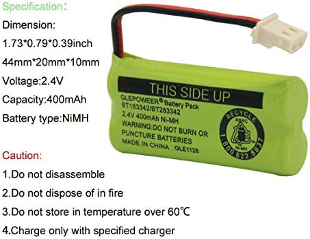 Two pack of rechargeable Ni-MH 2.4V telephone batteries displaying label details.