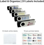 Enfain black swivel thumb drives arranged neatly with included multi-color organizing labels