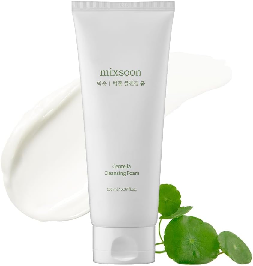 Mixsoon Centella Cleansing Foam face wash front view packaging for soothing Korean glass skin care.