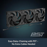 Detailed layout of the four pin connector and built in Y cable splitter setup on the cooling fan line.