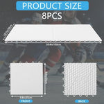 Interlocking modular design of white hockey training mats close up view