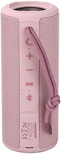 Miatone waterproof wireless speaker showing mesh fabric and control buttons