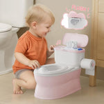 Side profile of CheerTry potty chair showing toilet paper holder
