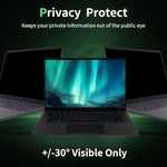 Mao Yeye anti glare privacy shield being installed using the transparent slide mount tabs on a raised frame laptop