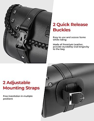 Weather resistant motorcycle roll bag installed on handlebars showing easy one handed access mechanism.