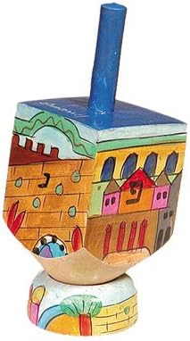 Emanuel wooden Jerusalem dreidel front view Hanukkah ornament