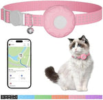 ZFSJTAG smart pet tracking device unboxed with the user manual and adjustable pink nylon collar.