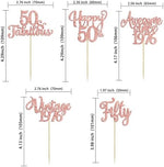 Close up of Fifty and Fabulous glitter cupcake picks