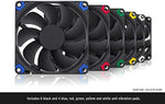 Noctua Chromax line premium fan accessorized with customizable red and blue anti vibration rubber pads.