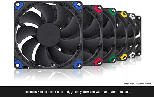 Noctua Chromax line premium fan accessorized with customizable red and blue anti vibration rubber pads.