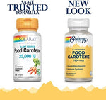 Solaray plant source beta carotene 50 softgels packaging display highlighting wellness benefits