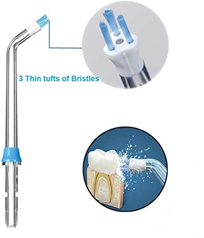 Close up view of the ultra fine bristle tufts on the ronsit oral irrigator nozzle tips