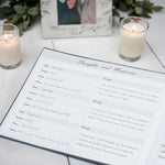 Sumheart memorial service book with rollerball pen on table