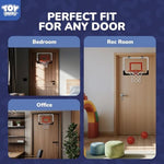 Complete indoor basketball hoop set with four mini balls and pump.