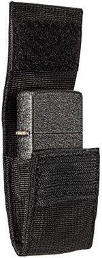 Close up of the secure velcro hook and loop closure on the black nylon lighter sheath
