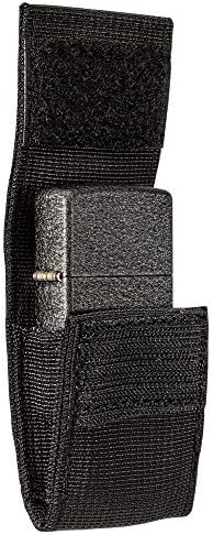 Close up of the secure velcro hook and loop closure on the black nylon lighter sheath
