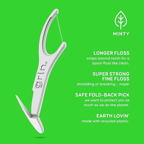 Demonstration of the safe fold-back toothpick mechanism at the base of the Grin oral care flosser.