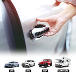 Demonstration of non marking auto door side protective film being applied to shield vehicle paint from finger scuffs