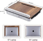 Vigo Wood adjustable laptop tray displaying the four height adjustment angles on a bed surface.