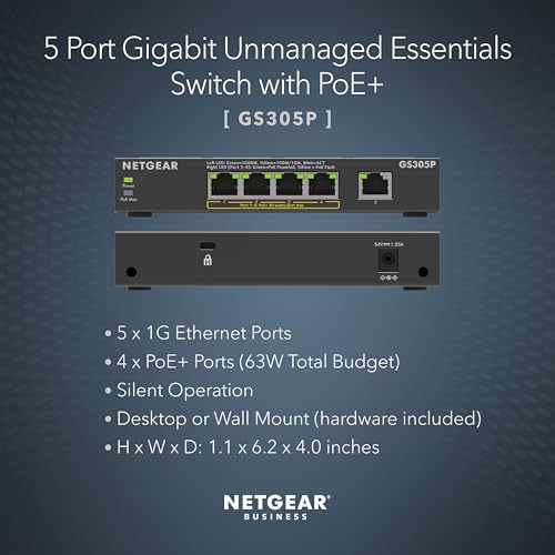 NETGEAR GS305P network switch side view showcasing durable metal housing design