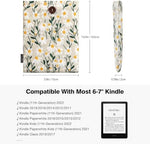 Beige cotton linen e-reader sleeve with white daisy embroidery