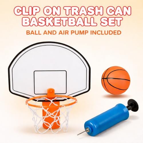 Clip-on basketball backboard attached to a trash can