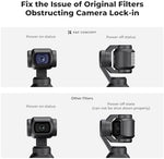 Side profile of magnetic filter attached to DJI Osmo Pocket 3 lens.