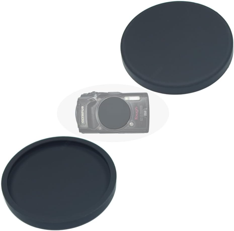 ULBTER rubber lens cover cap red and black two pieces front view for Olympus camera protection