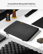 Tomtoc Light-B19 tablet shoulder bag close-up on the durable water-resistant exterior texture and zipper tracking.
