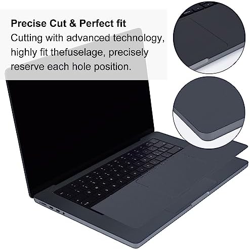 Anodized aluminum laptop surface safely shielded by a midnight wrist rest sticker.