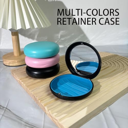 Maoerdental retainer holder opened displaying the integrated mirror and dental appliance storage space