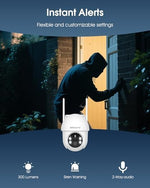 ARCCTV dual band WiFi surveillance camera kit highlighting the tool free mounting bracket installation.