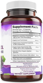 Biodora Resveratrol 180 capsules supplement bottle side view