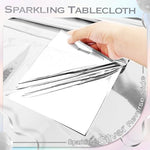 High angle shot of silver foil tablecloth at a holiday event