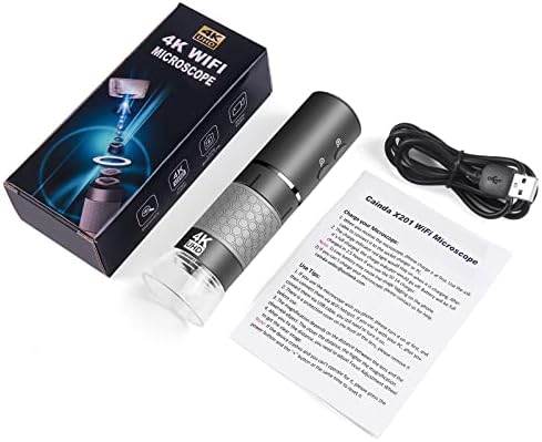 Premium 4K resolution digital microscope connected via USB cable to a laptop computer.