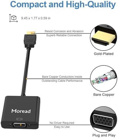Moread digital to analog video adapter for laptop to monitor connection