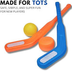 Durable twenty-nine inch youth hockey sticks with oversized plastic pucks for toddlers indoor sports practice