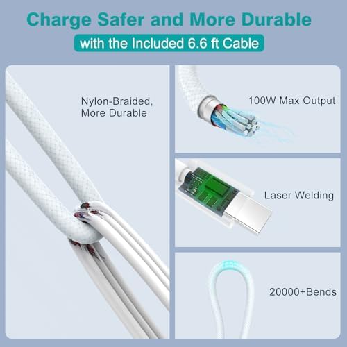 Close-up detail of the durable nylon braiding on the MARSDOCK 6.6 foot fast charging cable.