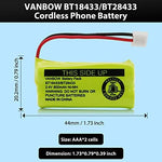 Two pack of VANBOW 2.4V 800mAh Ni-MH rechargeable batteries for home telephones