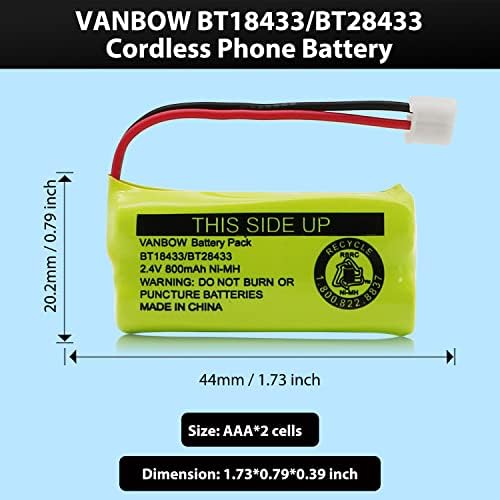 Two pack of VANBOW 2.4V 800mAh Ni-MH rechargeable batteries for home telephones