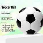 Richball kids mini football with included handheld air pump and inflation needle accessory set.
