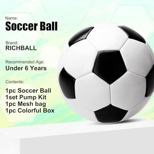 Richball kids mini football with included handheld air pump and inflation needle accessory set.