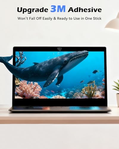 Premium matte black laptop camera slider showing compatibility with a MacBook Pro screen.