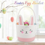 OIASKET woven toddler gift basket angled view highlighting the cute embroidered rabbit face details
