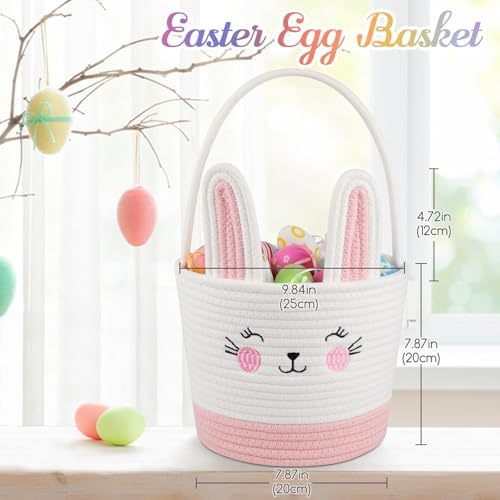 OIASKET woven toddler gift basket angled view highlighting the cute embroidered rabbit face details